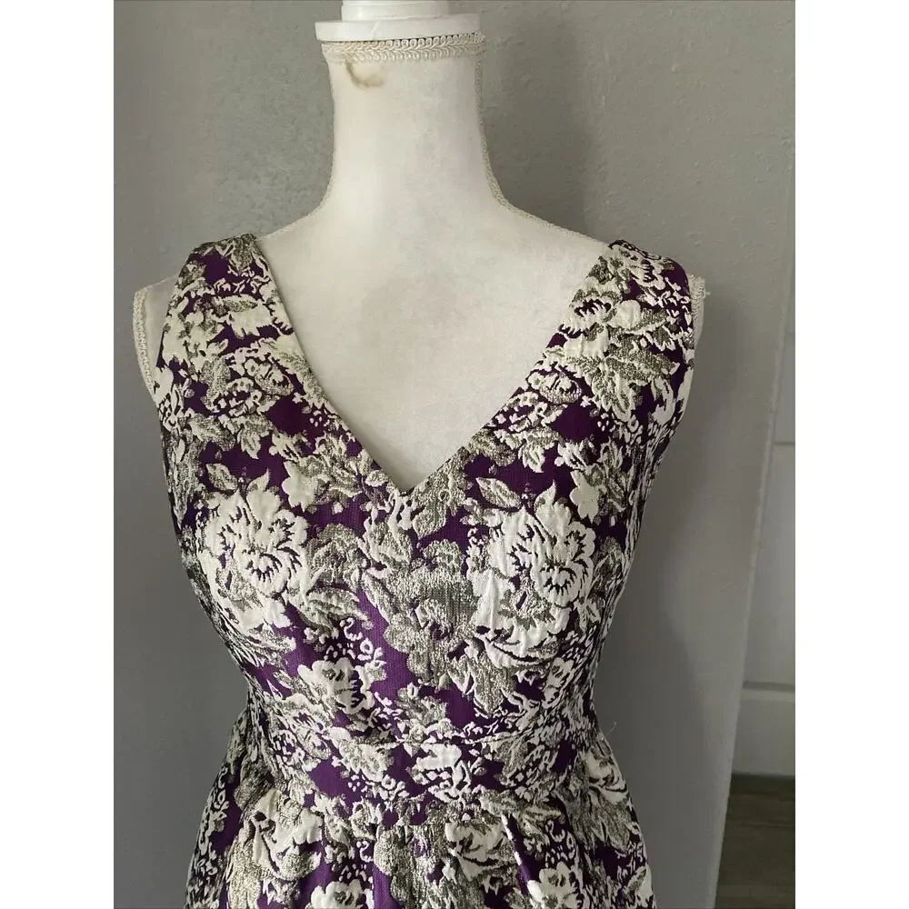 Laundry by Shelli Segal Dress Purple Silver Tapestry Sparkle Size 4 - Picture 3 of 15